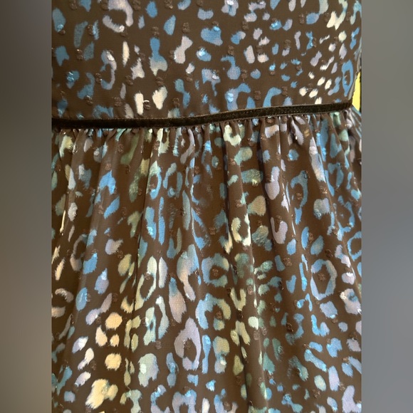 Laundry By Shelli Segal  Blue Cheetah Chiffon Sheer Mini Dress Tie On Neck - Picture 9 of 15